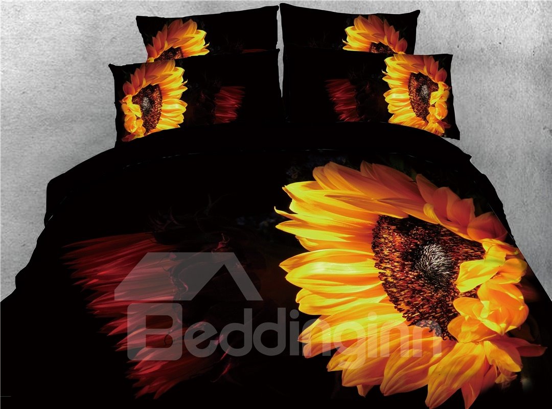 Yellow And Black Sunflower 3D Printed 5-Piece Comforter Set/Bedding Set