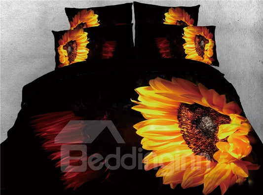 Gelbe und schwarze Sonnenblume, 3D-gedrucktes 5-teiliges Bettdecken-Set/Bettwäsche-Set 