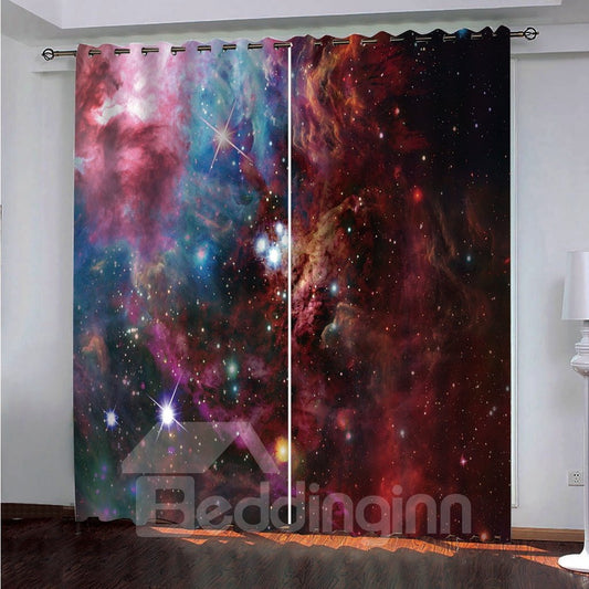 3D Fantastic and Shining Stars Galaxy Printed Decorative Thick Polyester Blackout Custom Scenery Curtain  Environmentally Friendly Printing and Dyeing No use of Chemical Auxiliary No Pilling No Fading