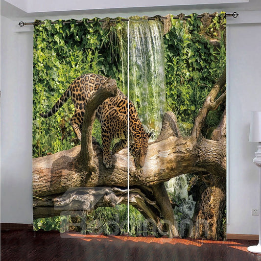Cortinas opacas modernas personalizadas con estampado de animales en 3D para sala de estar de poliéster grueso para brindar privacidad con un diseño de cascada de leopardo en la rama para brindar un atractivo decorativo 