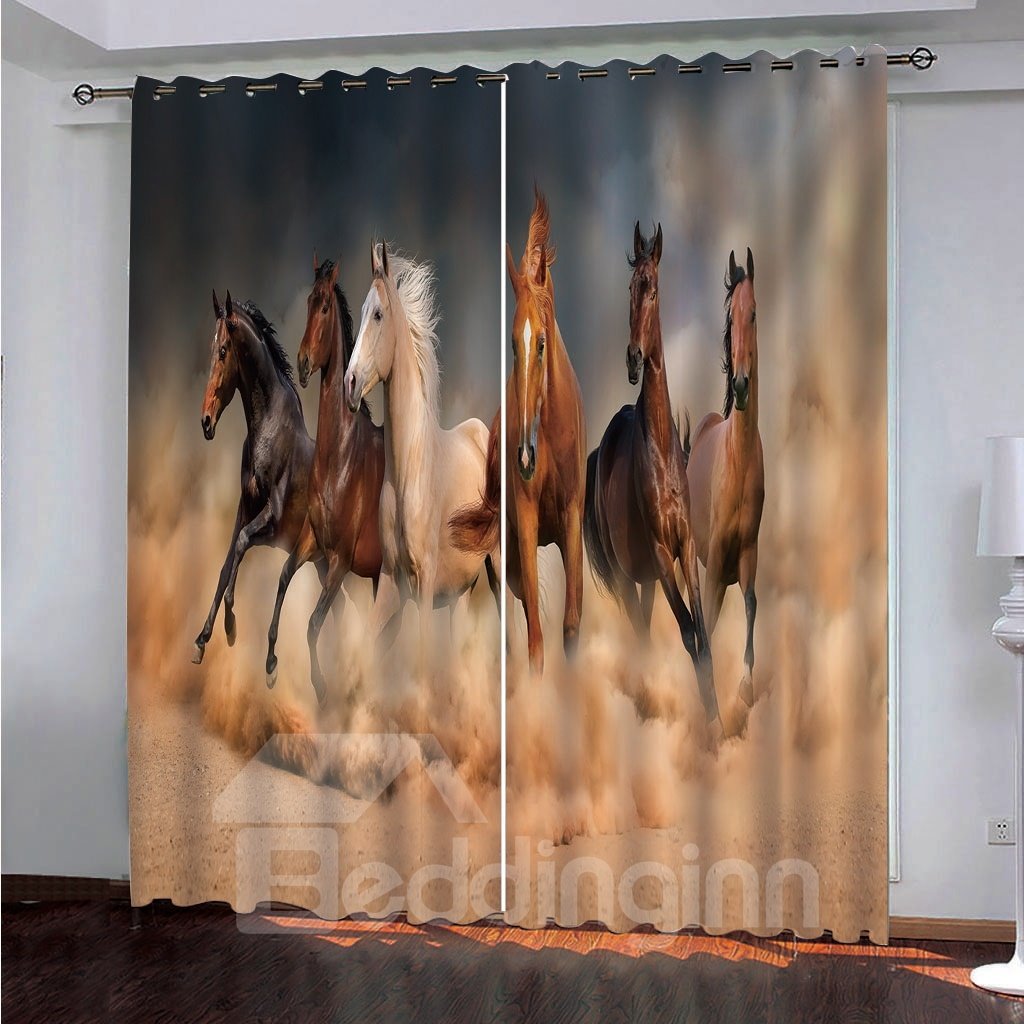 3D Printed Blackout Country Curtains Horses Galloping in the Desert 2 Panel Set 80 Inches Wide and 84 Inches Long Heat Insulation and Water-proof