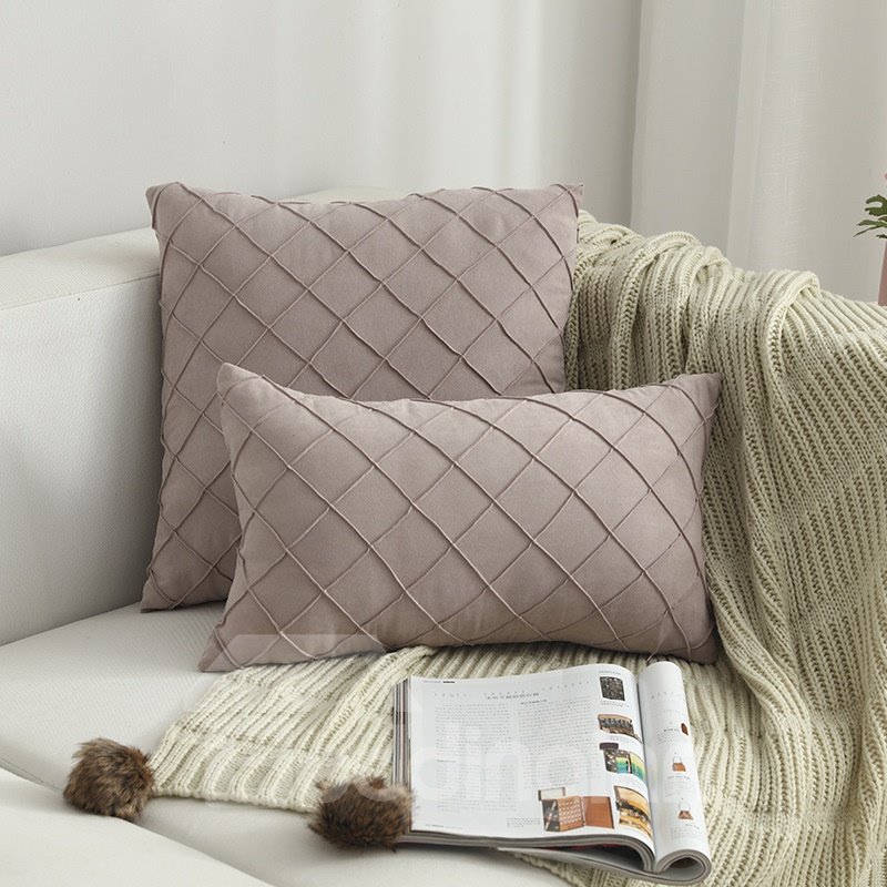 Suede Checked Cushion High Quality Flannelette Throw Pillow 13 Colors Optional