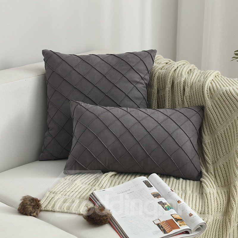 Suede Checked Cushion High Quality Flannelette Throw Pillow 13 Colors Optional