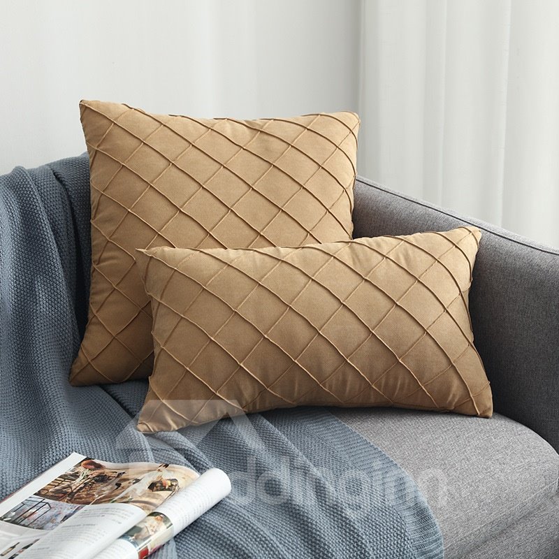 Suede Checked Cushion High Quality Flannelette Throw Pillow 13 Colors Optional