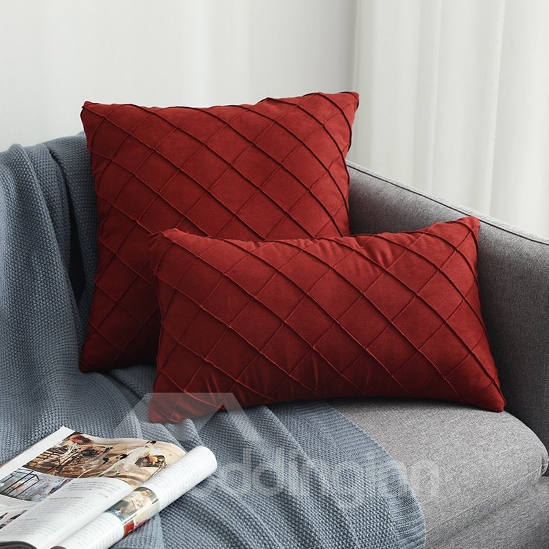 Suede Checked Cushion High Quality Flannelette Throw Pillow 13 Colors Optional