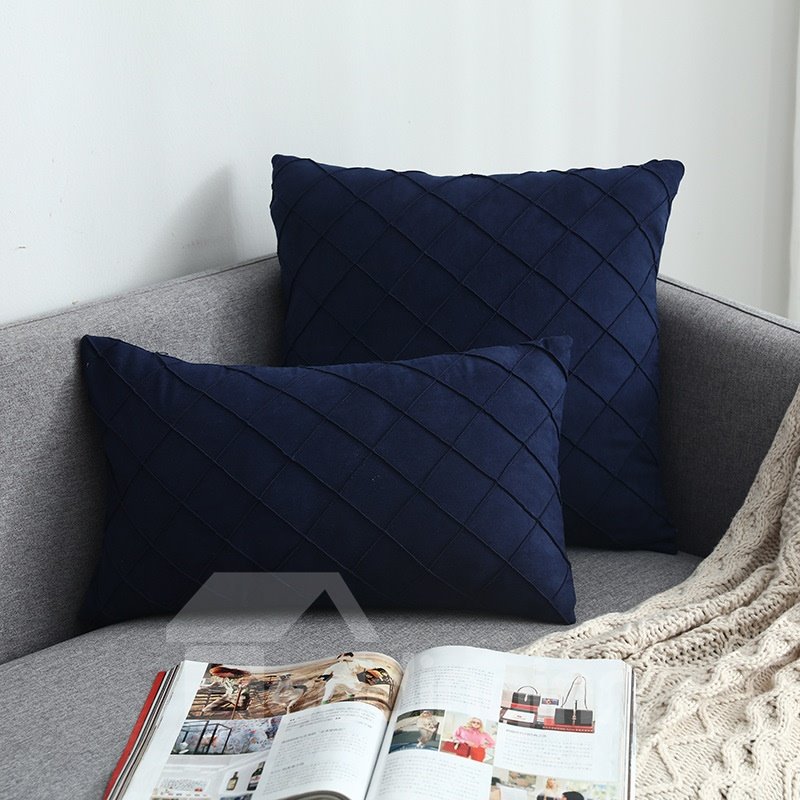 Suede Checked Cushion High Quality Flannelette Throw Pillow 13 Colors Optional