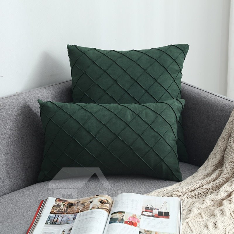 Suede Checked Cushion High Quality Flannelette Throw Pillow 13 Colors Optional