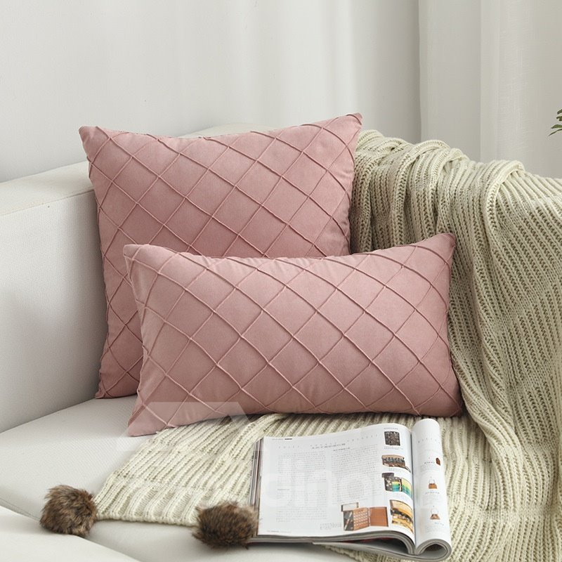 Suede Checked Cushion High Quality Flannelette Throw Pillow 13 Colors Optional