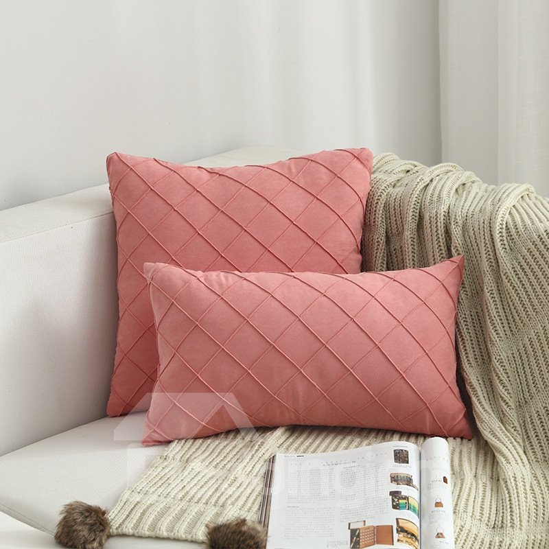 Suede Checked Cushion High Quality Flannelette Throw Pillow 13 Colors Optional