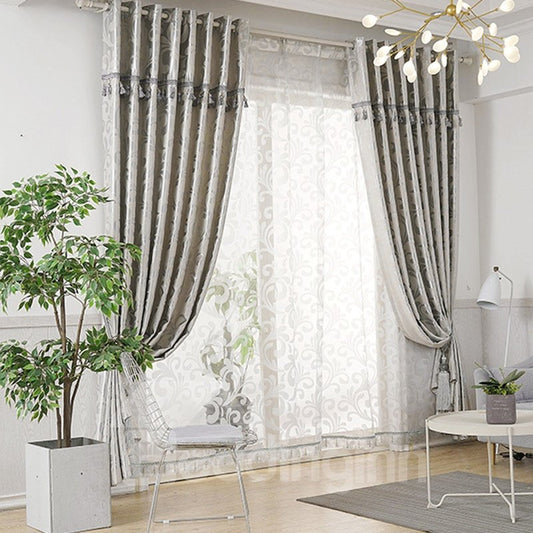 Modern Style White Voile Decorative Polyester 2 Panels Sheer Curtains