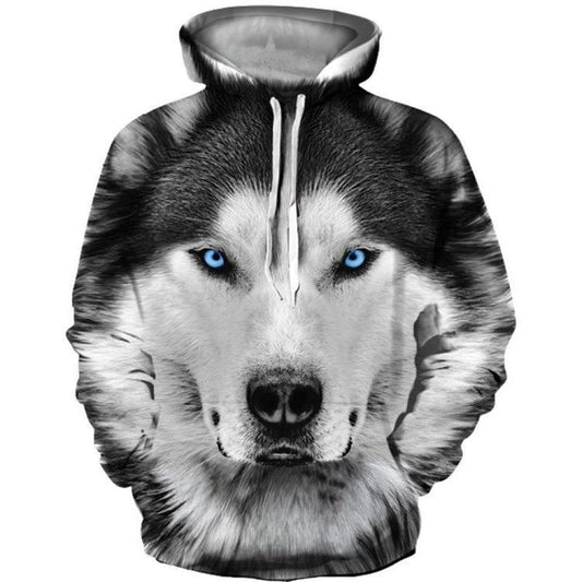 Herren 3D Neuheit Druck Hoodies Wolf Muster Langarm Mode Hoodie Sweatshirt 