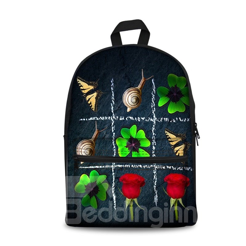 3D Nine Block Box with Leaves Flowers and Snails Pattern School Outdoor for Man&Woman Backpack