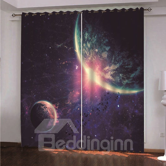 3D Beautiful Planet and Sun light Printed Blackout Custom Scenery Curtains