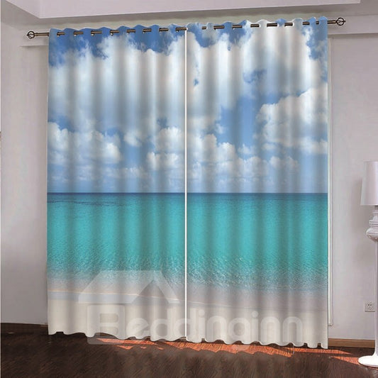Cortinas personalizadas con estampado de nube blanca y cielo azul océano en 3D, 2 paneles 