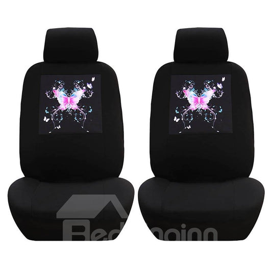 Fundas de asiento de coche para asientos delanteros, fundas de asiento con estampado de mariposas negras fáciles de limpiar, protectores de asientos de neopreno premium, accesorios de ajuste universal para auto camión furgoneta SUV