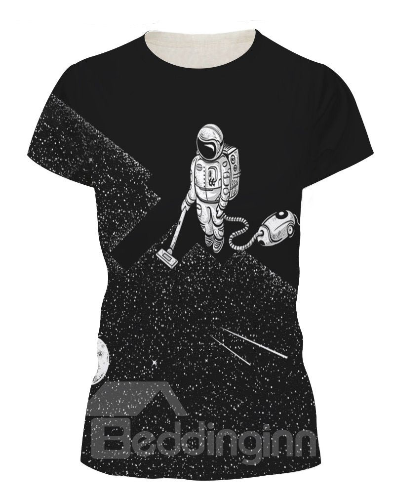 A Astronaut Cleans up space garbage Round Neck 3D Painted T-Shirt