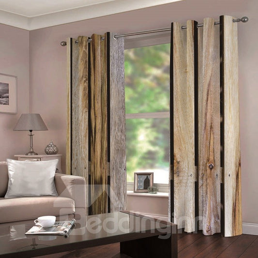 Cortinas opacas con estampado de madera natural de estilo rústico vintage en 3D 