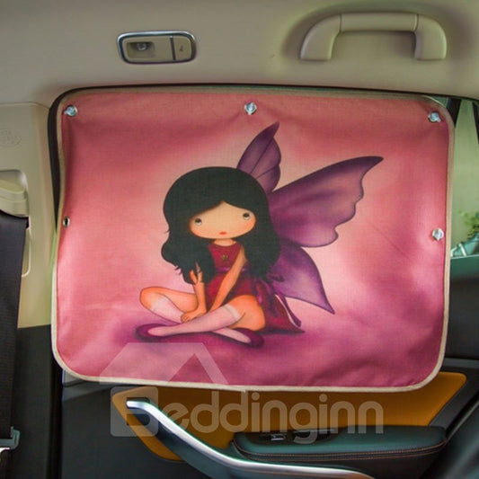 Patrón de elfos rosas sobre fondo rosa Diseño de ventosa con protección UV, fácil de instalar, parasol insípido y sin veneno