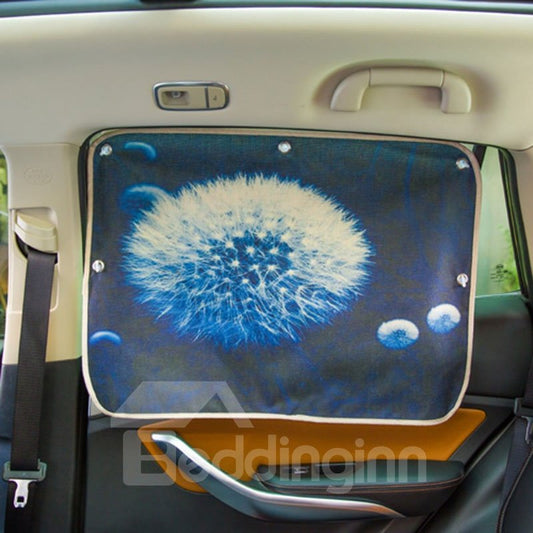 Dandelion Pattern On Blue Background UV Protection Suction Cup Design, Easy To Install Poisonless And Tasteless Sun Shade