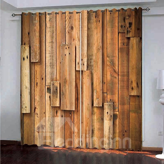 3D Vintage Rustic Theme Realistic Wooden Doors Blackout Decorative Curtain for Living Room