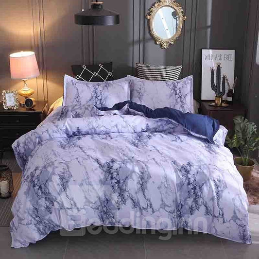 Blaues Marmormuster, weiche und gemütliche 3-teilige Polyester-Bettwäsche-Sets/Bettbezüge 