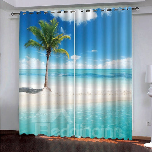 Cortina simple de moda decorativa con paisaje marino 3D para sala de estar y dormitorio 