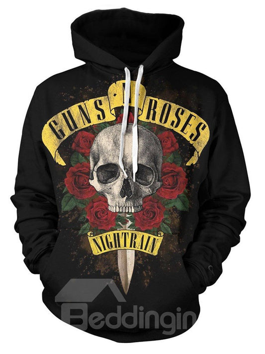 Guns and Roses Theme Skull Printed Casual Long Sleeve Hoodies