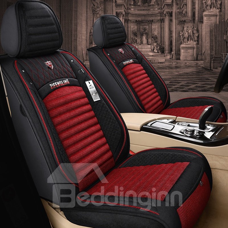 Simple Style Geometric Stripe Design Linen Material Environmental Friendly Breathable And Easy To Clean 5 Seats Truck Universal Fit Seat Covers