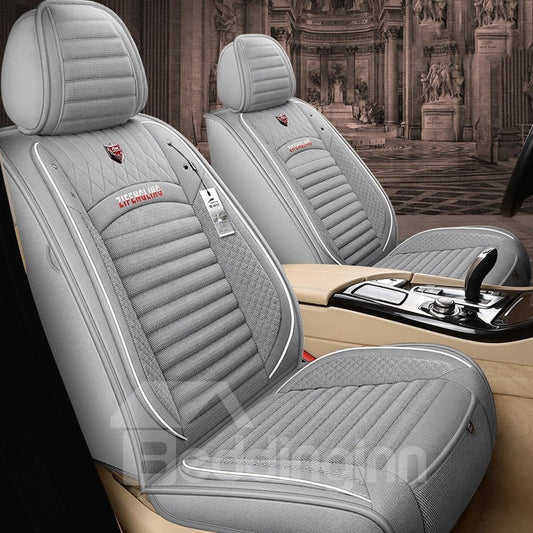 Simple Style Geometric Stripe Design Linen Material Environmental Friendly Breathable And Easy To Clean 5 Seats Truck Universal Fit Seat Covers