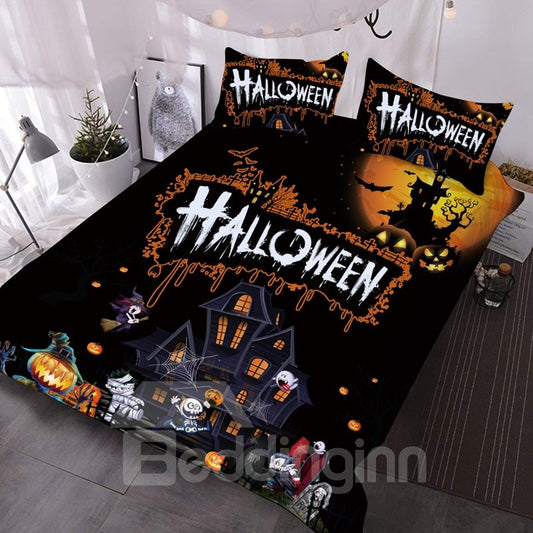 Süßes oder Saures Halloween-Thema, 3D-gedrucktes 3-teiliges Bettdecken-Set/Bettwäsche-Set 