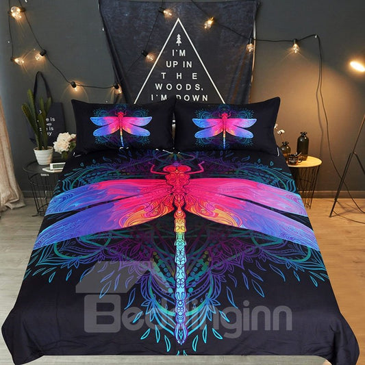 Farbe Mandala Libelle Böhmischer Stil Digitaldruck Polyester 3D 3-teilige Bettwäsche-Sets/Bettbezüge 