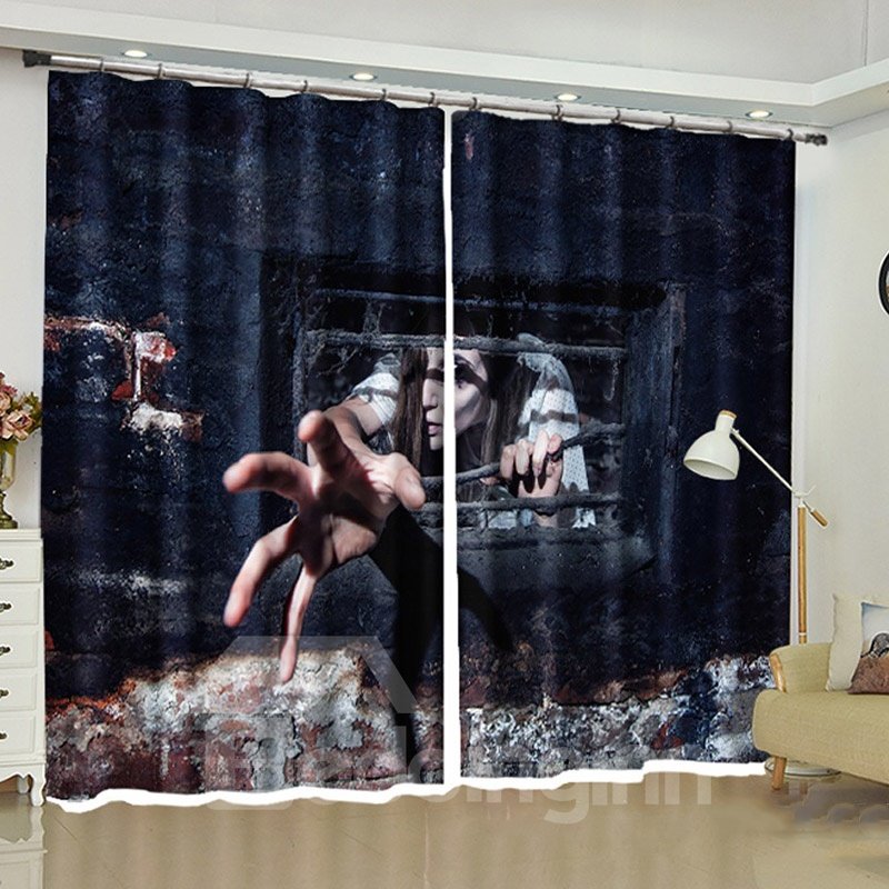 3D Horror Halloween Decor Ghost Printed 2 Panels Living Room Window Curtain