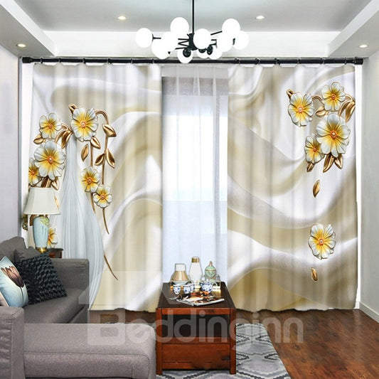 Decoration Noble Daisy 3D Printed 2 Panels Living Room and Bedroom Curtain