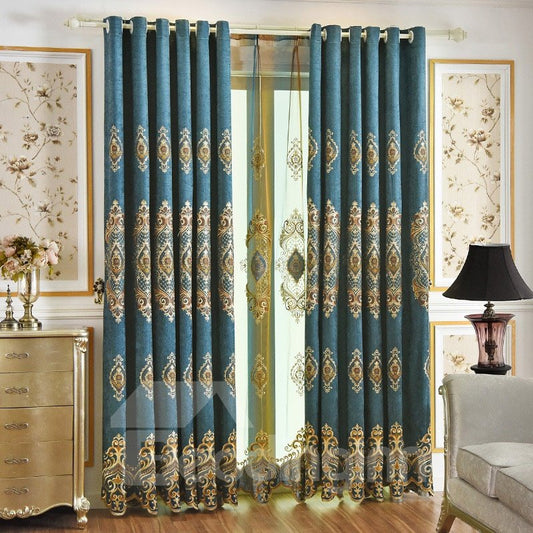 European Luxury Royal Blue Danube Upscale Chenille Blackout Custom Grommet Curtains