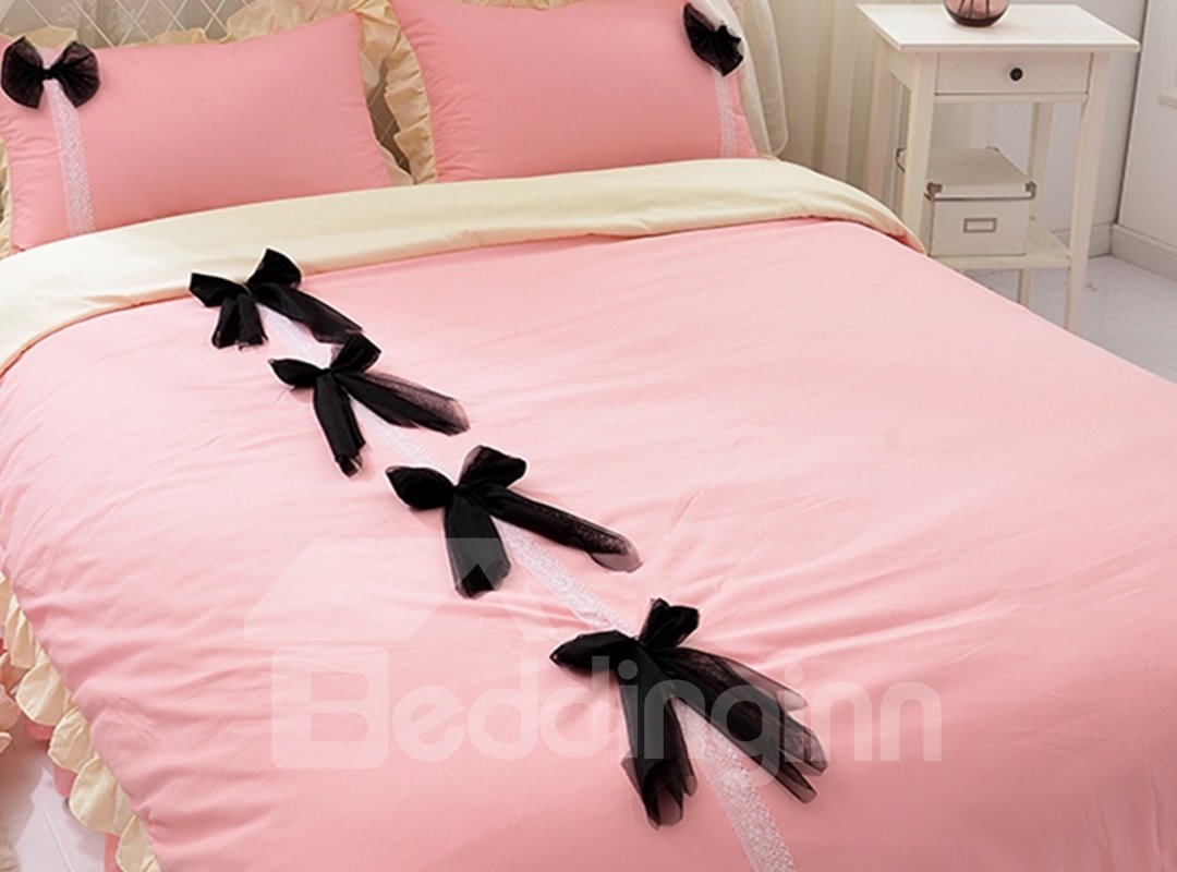 Cute Pink Princess Style Big Bow Decor Girl 4-Piece Bedding Sets/Duvet Cover