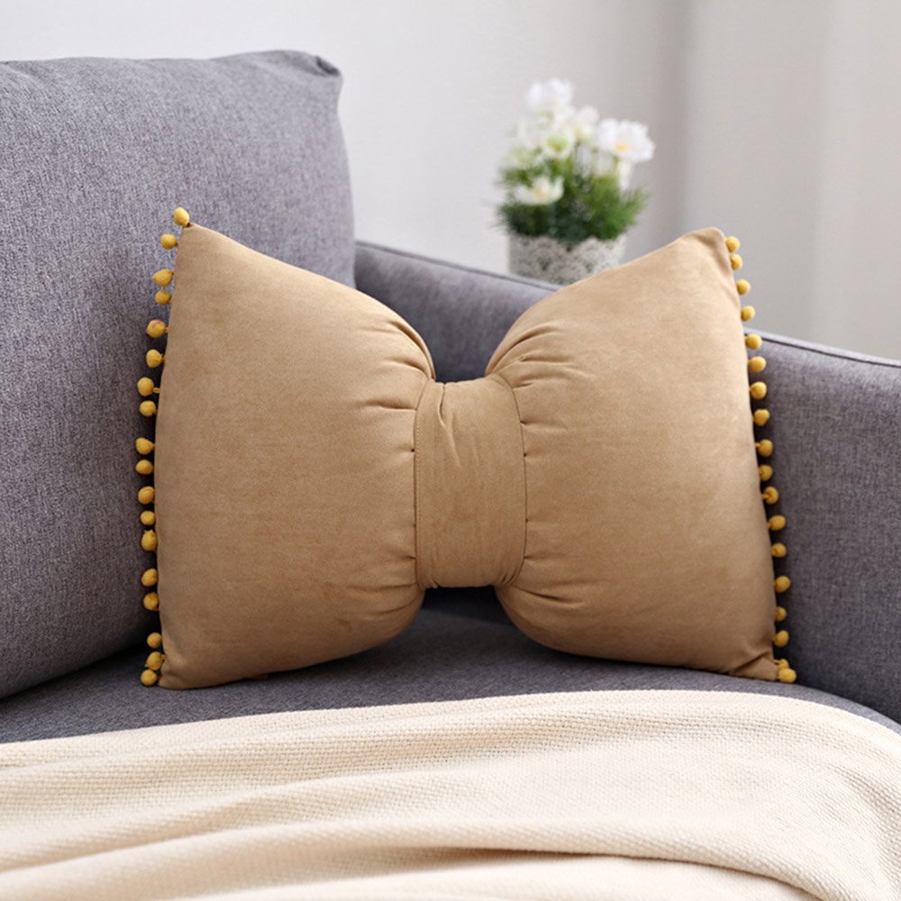 Detachable Cushion Pure Color in Bowknot Pillow Cute Princess Bedside Pillow