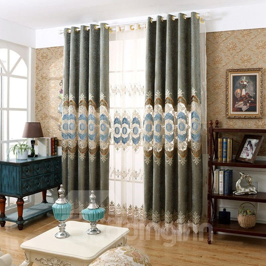 Classical Elegant Hollowed-out Embroidered Shading Curtains High-end Thick Chenille Custom Grommet Curtains