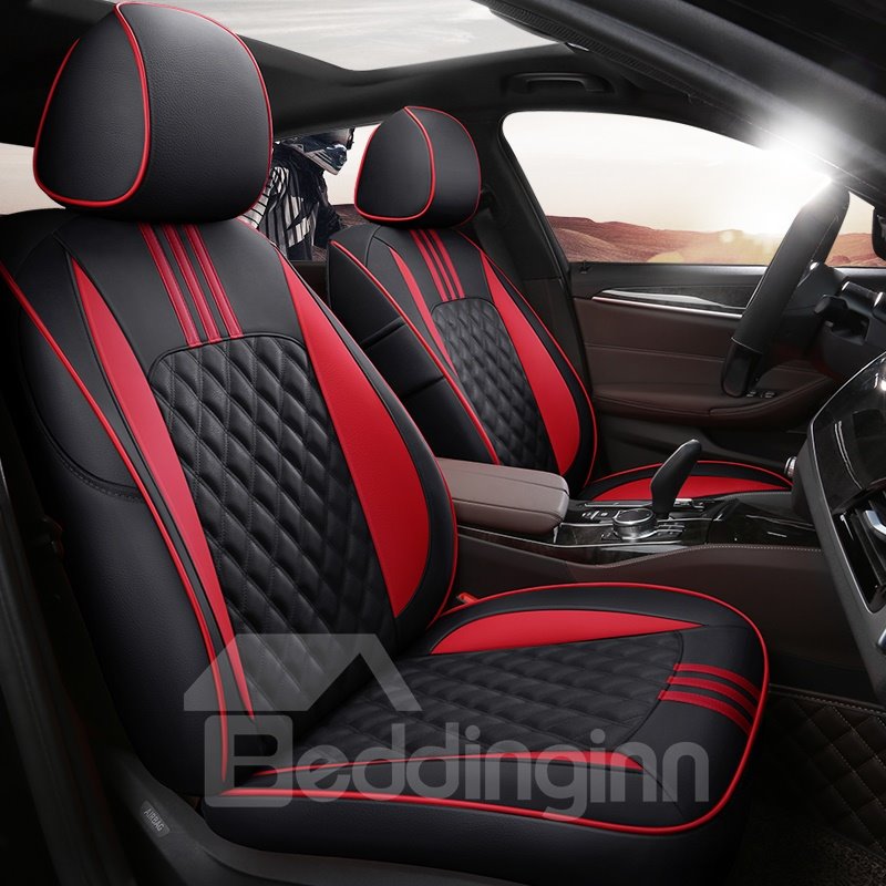 5-Seats Sport Style Pure Beautiful Appearance High Quality Leather Material Unfading Universal Custom Fit Seat Covers