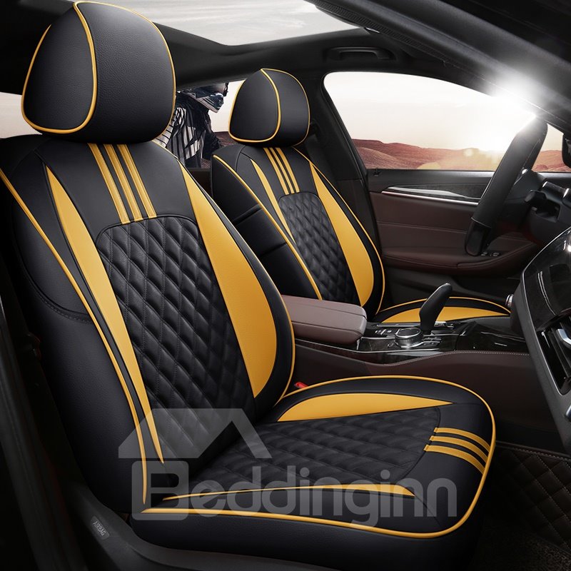 5-Seats Sport Style Pure Beautiful Appearance High Quality Leather Material Unfading Universal Custom Fit Seat Covers