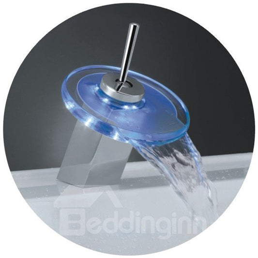 Single Handle LED Waterfall Heat Discoloration Three Color Faucet for Bathroom & Kitchen