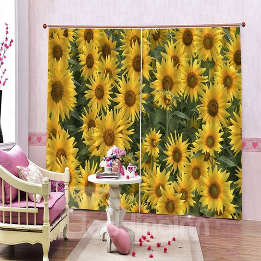 3D Digital Printing Curtain Decorative Blackout Living Room Curtain with Vivid and Golden Sunflowers Pattern