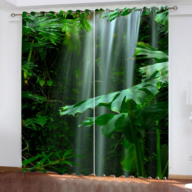 Blackout 3D Scenery Green Eye-protecting Curtains 200 ©O Thick Polyester Silky Satin Polyester Absolutely Wrinkle-free Integrated Printing Without Ever Fading Cracking Peeling or Flaking 80W*84L