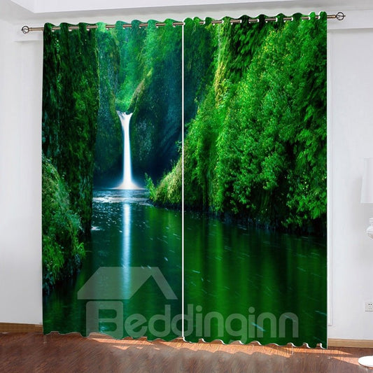 High Quality 2-Pieces Heat-Proof Blackout 3D Scenery Curtains with Gorgeous Green Landscape Scenery