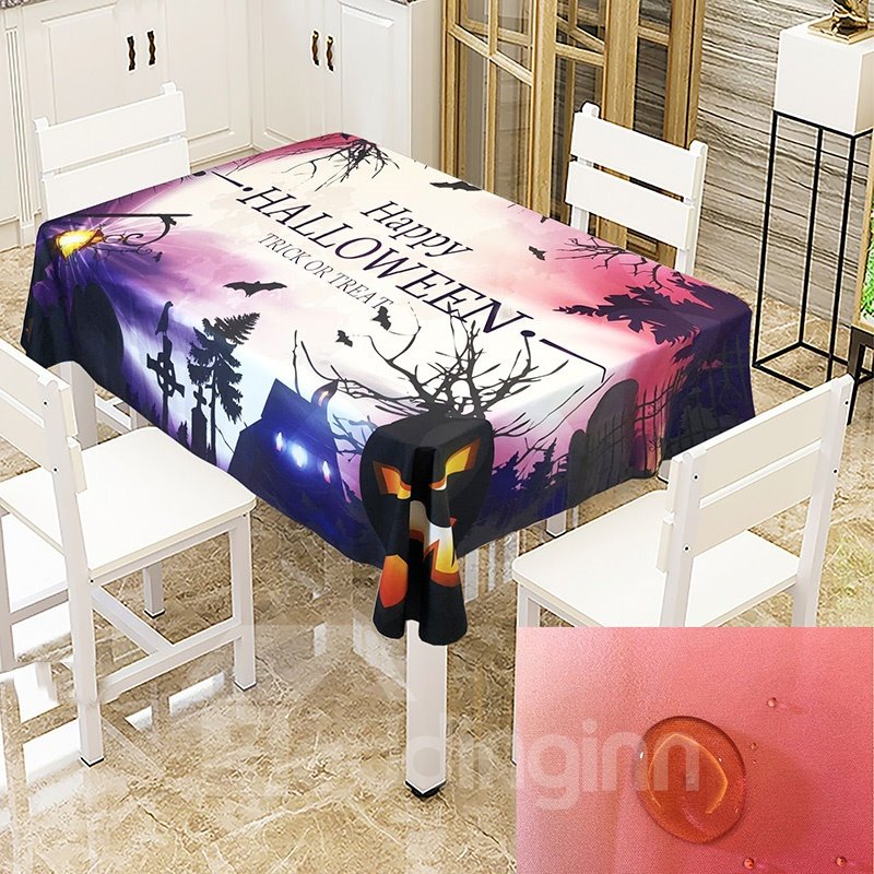 Pumpkin Ghost Castle And Witch Printing Pattern No Pilling No Fading No Off-Lining Halloween Theme 3D Tablecloth