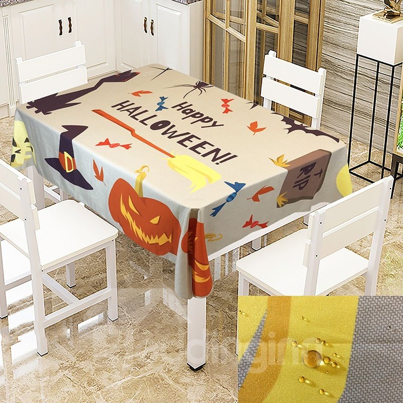 Pumpkin Ghost Castle And Witch Printing Pattern No Pilling No Fading No Off-Lining Halloween Theme 3D Tablecloth