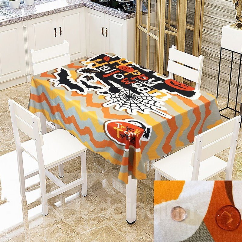 Pumpkin Ghost Castle And Witch Printing Pattern No Pilling No Fading No Off-Lining Halloween Theme 3D Tablecloth