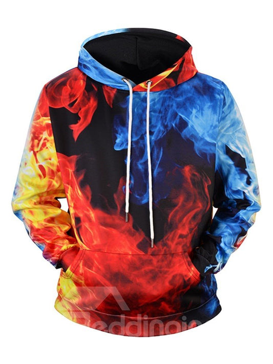Halloween 3D Red and Blue Fire Printed Pullover Men's Hoodies