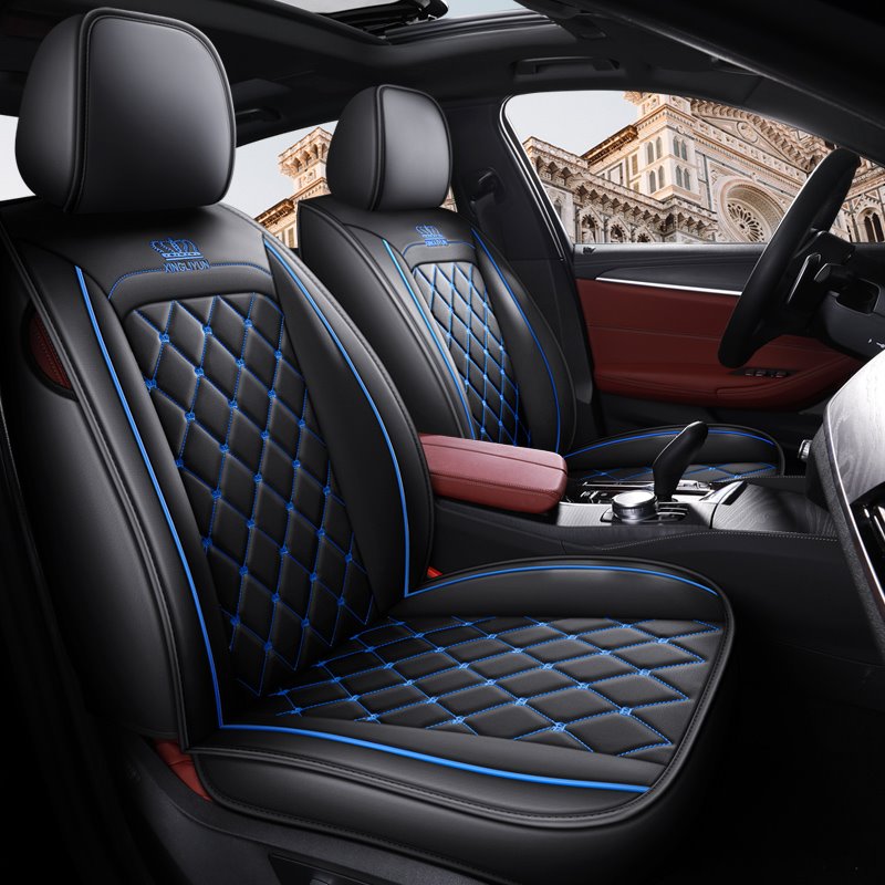 Durable Leather 5 Seats Trendy Diamond Lattice Pattern Security No Odor Stain Resistant Wear Resistant Full Coverage Fully Compatible With Side Airbags Universal Seat Covers for Auto Truck Van SUV