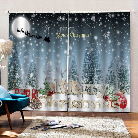 Cortina opaca impresa con noche de nieve navideña en 3D, decoración del hogar para festivales 