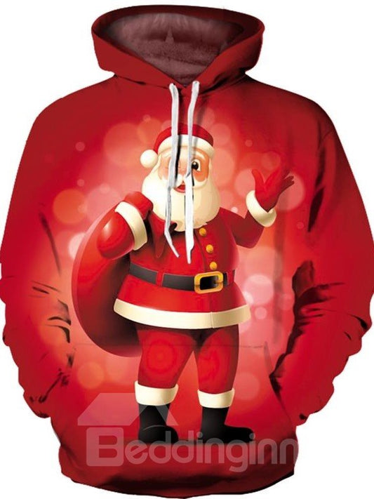 Unisex 3D-Weihnachtsmann-Pullover mit Digitaldruck und Kapuzenpullover und Taschen 